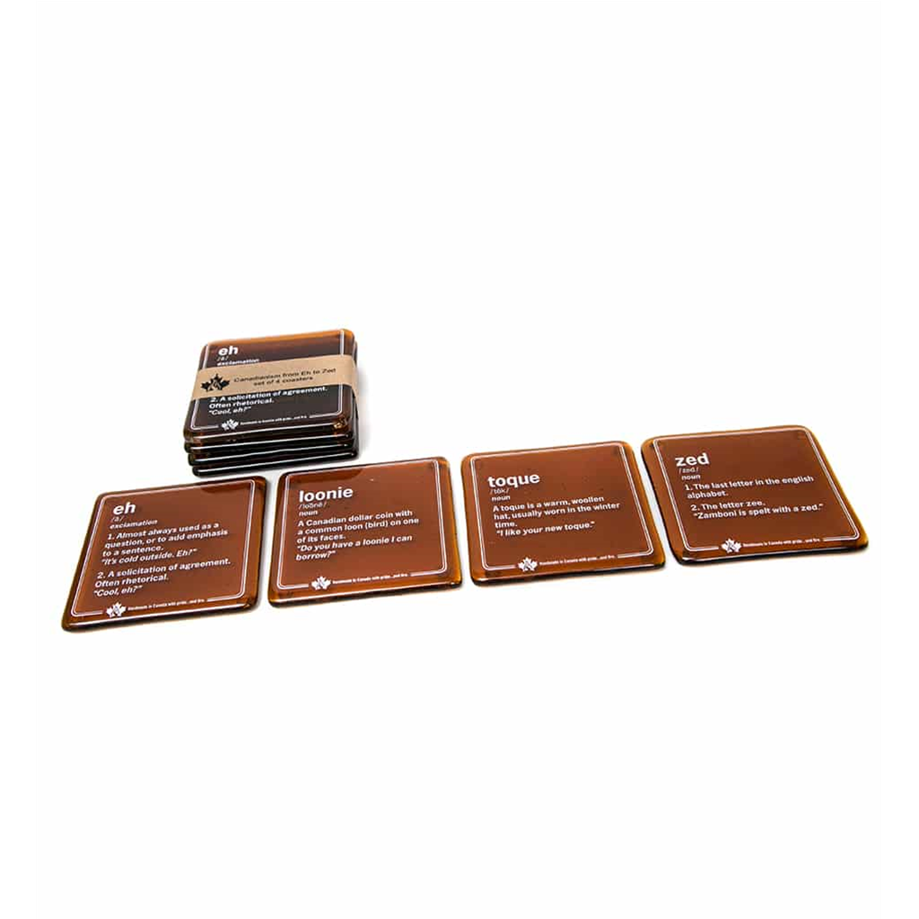 Coaster Canadianisms / Amber Upcycled Glass brown with white print