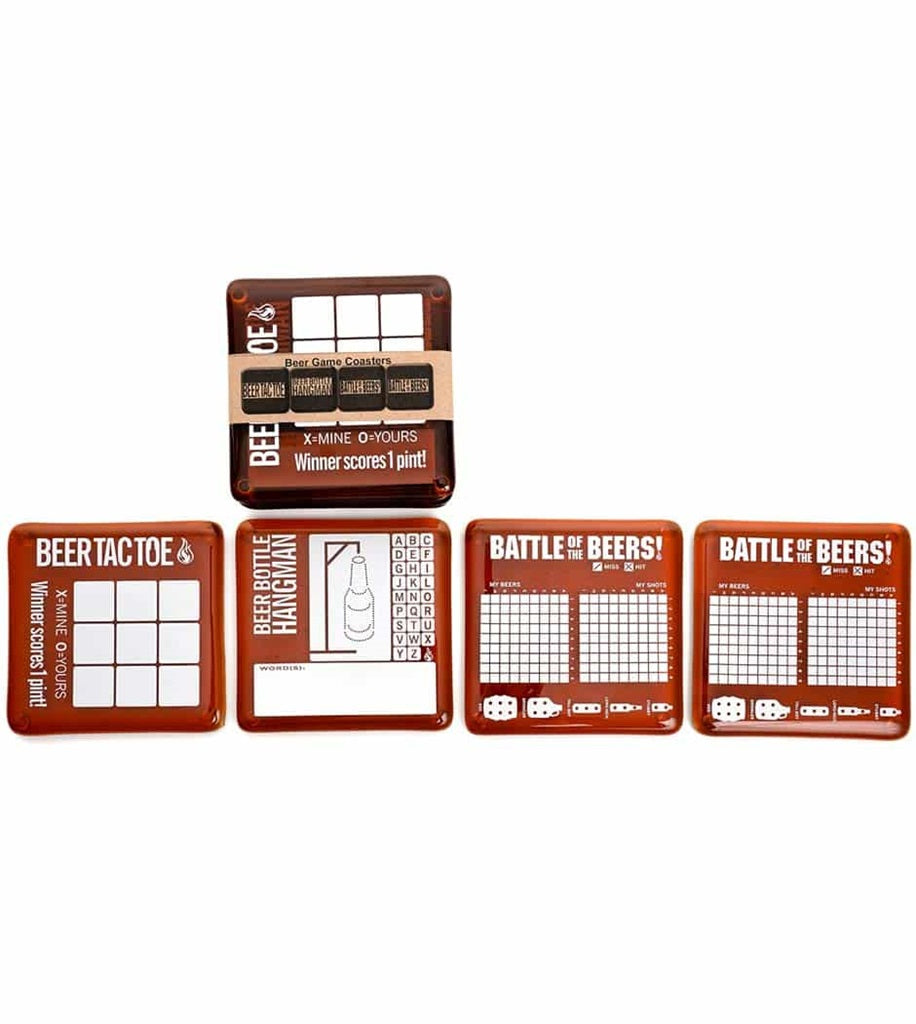 Coaster Game / Amber Upcycled Glass Coasters brown with white print and graphics
