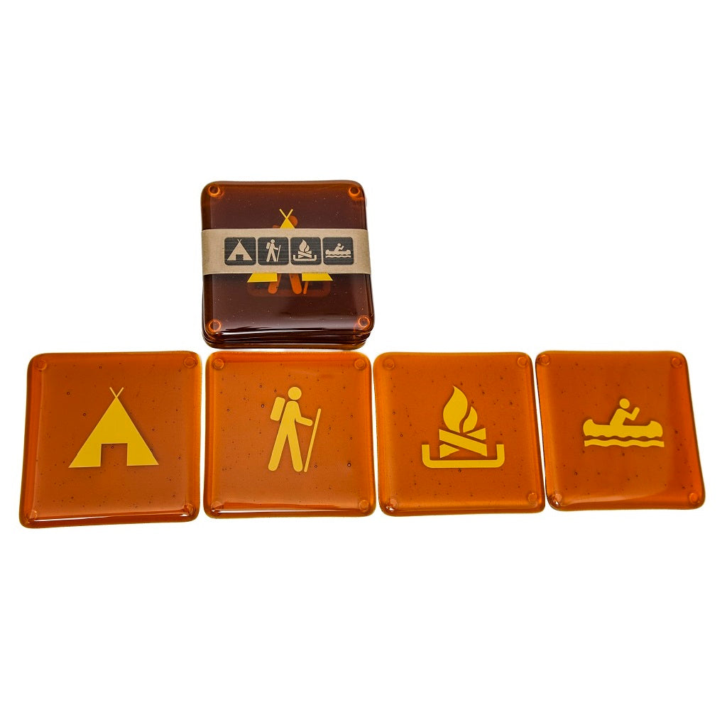 Coaster Great Outdoors / Amber Upcycled Glass brown with yellow graphics