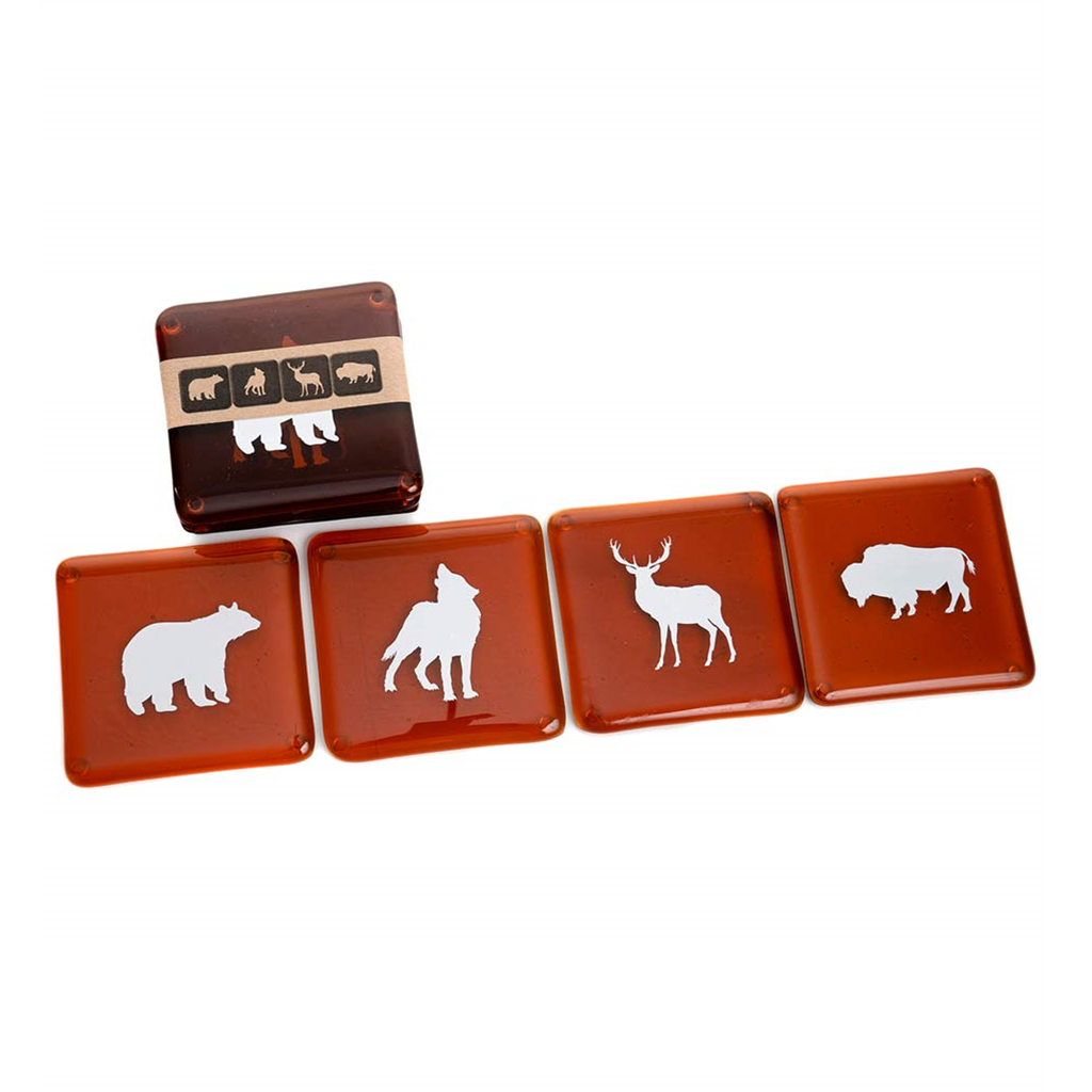 Coaster Upcycled Glass Coasters brown with white graphics