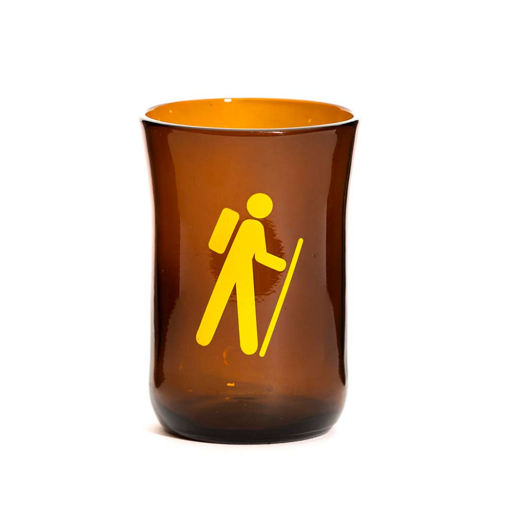  Tableware Hiker Great Outdoors Tumblers brown with yellow graphic of a hiker