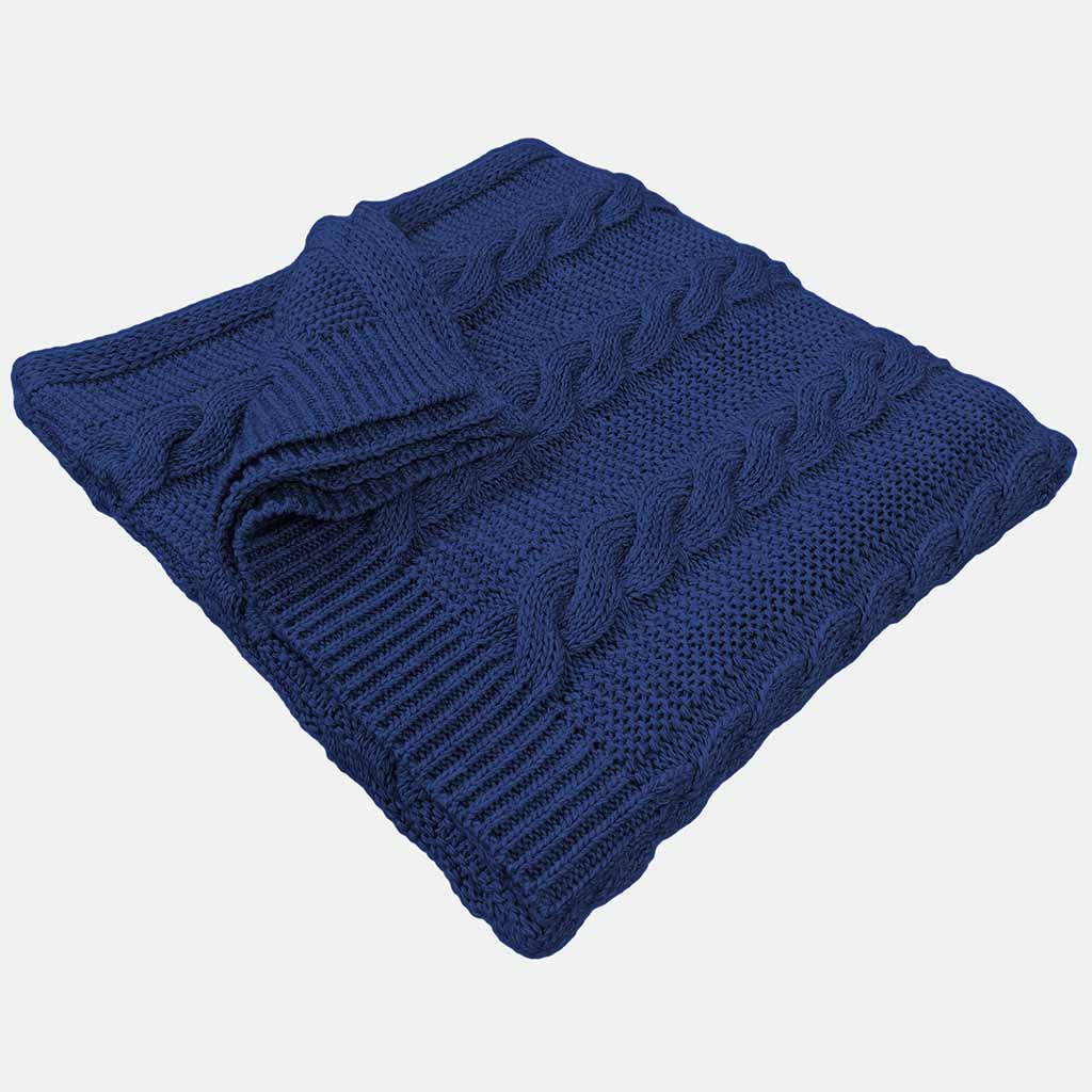 Canadian Knitwear Throw Blanket Navy Cable Knit Throw Blanket