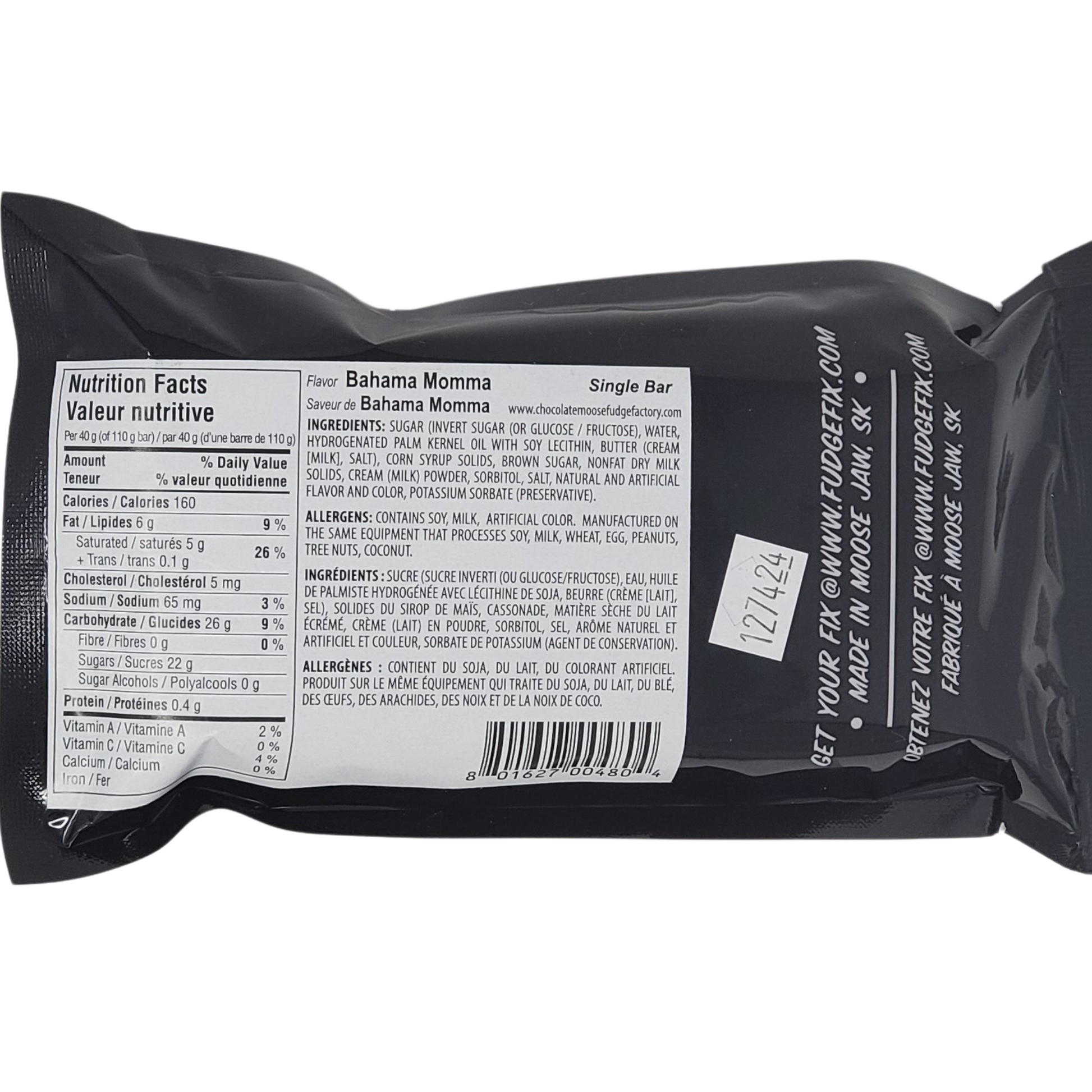 Chocolate Moose Fudge Factory Candy Bahama Mama - 110g Fudge Bar