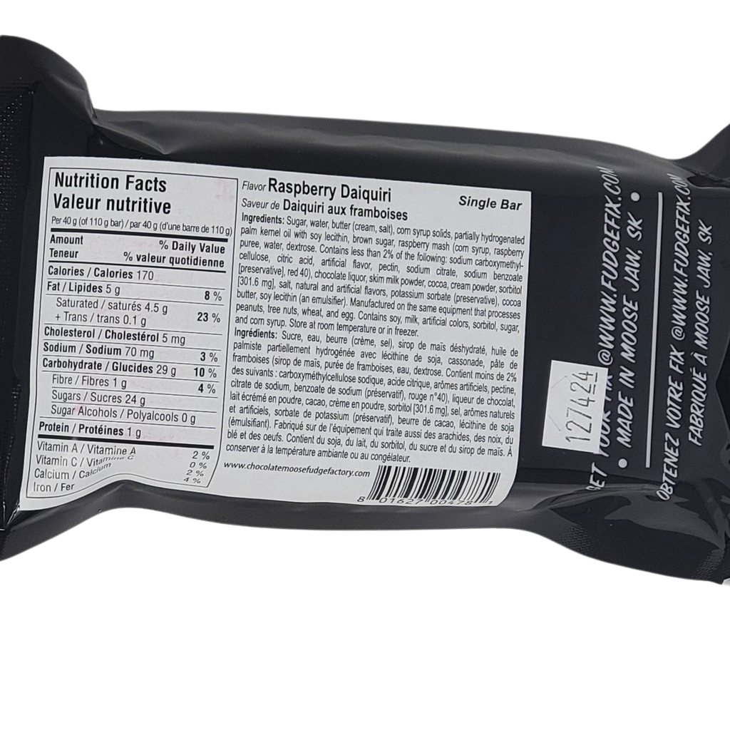 Chocolate Moose Fudge Factory Candy Raspberry Daiquiri - 110g Fudge Bar