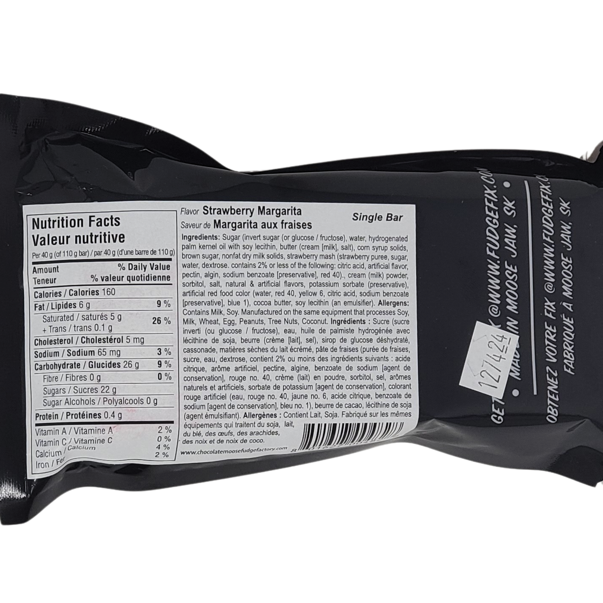 Chocolate Moose Fudge Factory Candy Strawberry Margarita - 110g Fudge Bar