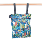 Double Duty Wet Bag hanging from straps with front and top zippers