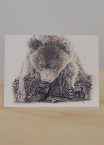 Bear cub sitting on bum Animal Print Greeting Cards