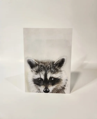 raccoon head on the bottom a card