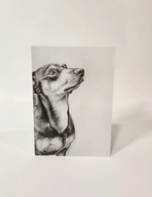 Load image into Gallery viewer, Dachshund on the front of a card looking up
