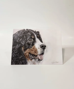 front of a card with a Bernese Mountain Dog head on it