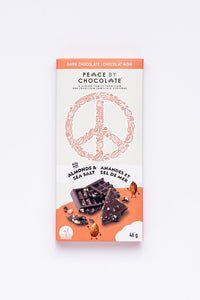 chocolate bar in a wrapper, with a peace symbol on the front
