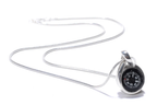 silver SW Compass Necklace & silver chain on white background
