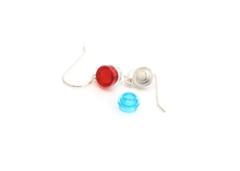 Load image into Gallery viewer,  Dangle Sterling Silver Brick Earrings with one red and one blue brick
