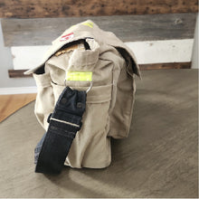 Load image into Gallery viewer, side of bag with black straps and some yellow
