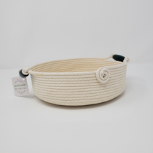 Load image into Gallery viewer, front view of rope bowl with green bead handles
