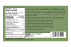 back of green box with white print and yellow stripe down one edge showing nutritional values