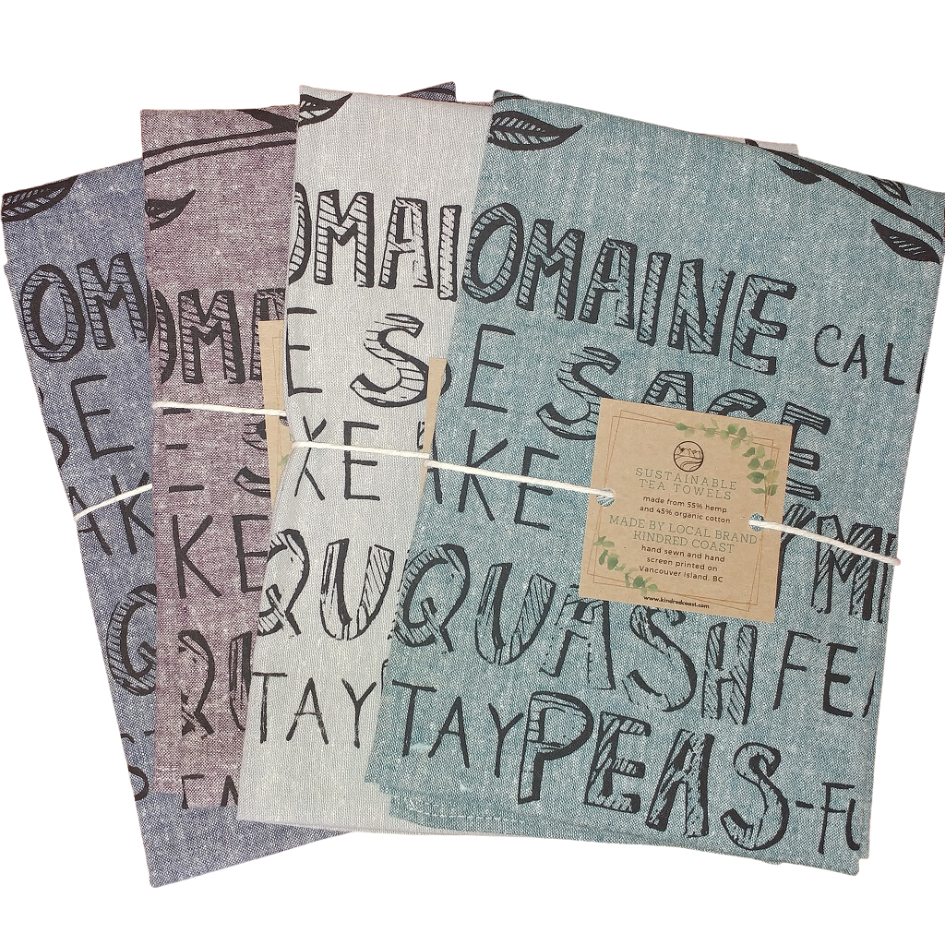 Kindred Coast Kitchen Veggie Wisdom / Plum Tea Towels