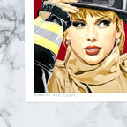 8x8 Taylor Swift pop art style print  in firefighter uniform