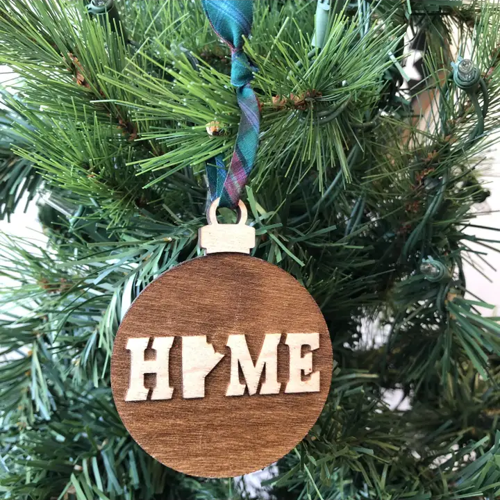  round Ornament HOME Wooden Ornaments blue ribbon