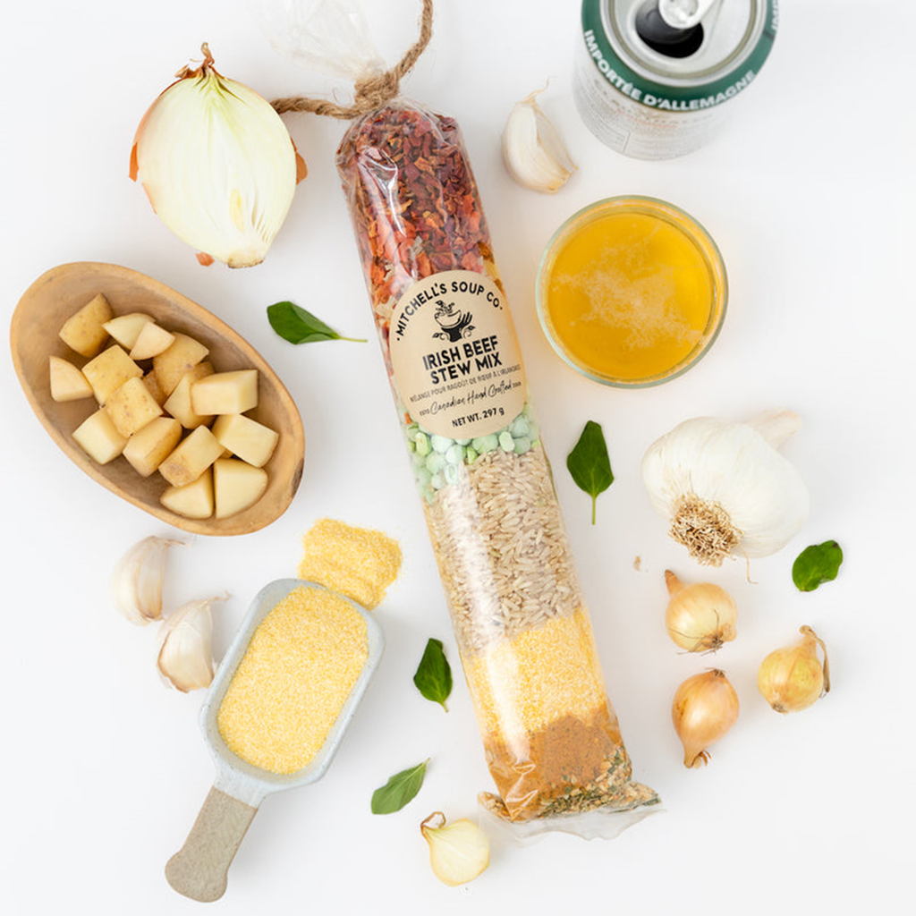 clear bag filled with dry ingredients with fresh ingredients laying around it