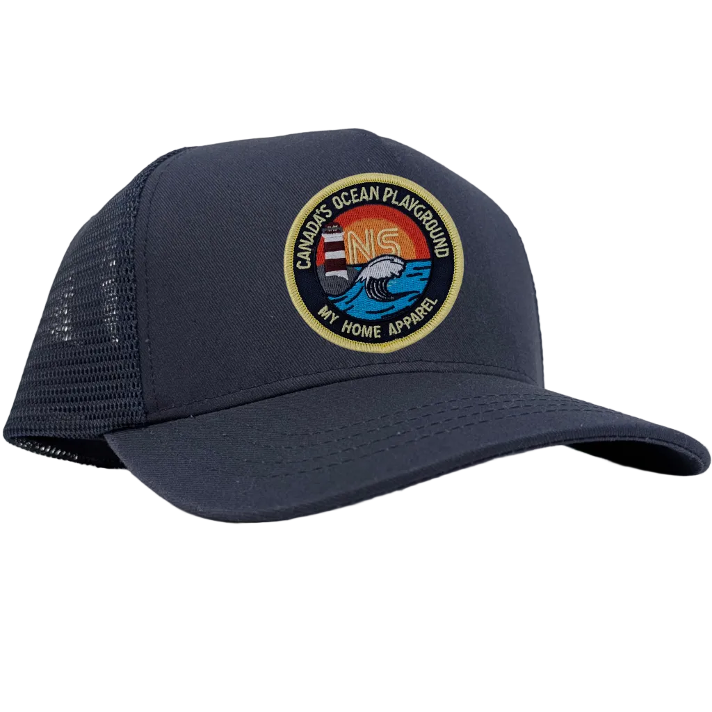 My Home Apparel Hats Navy Blue Trucker Hat with Canada's Ocean Playground Patch - Made in Canada
