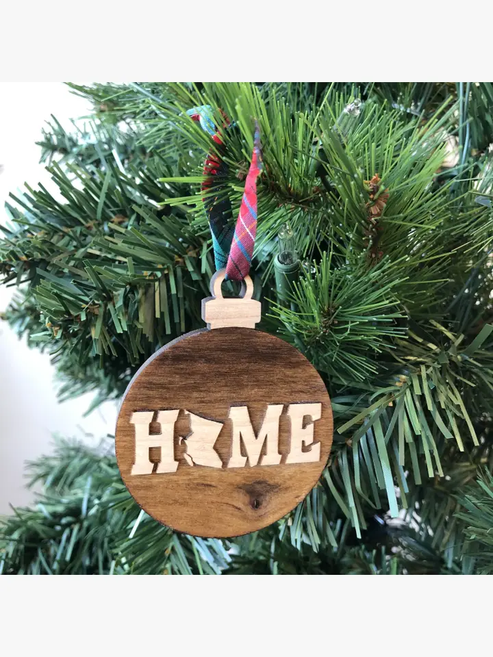 round Ornament British Columbia HOME Wooden Ornaments blue ribbon