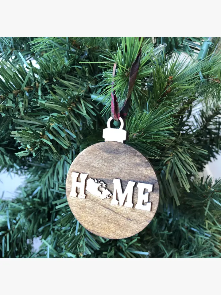 round Ornament Canada HOME Wooden Ornaments blue ribbon