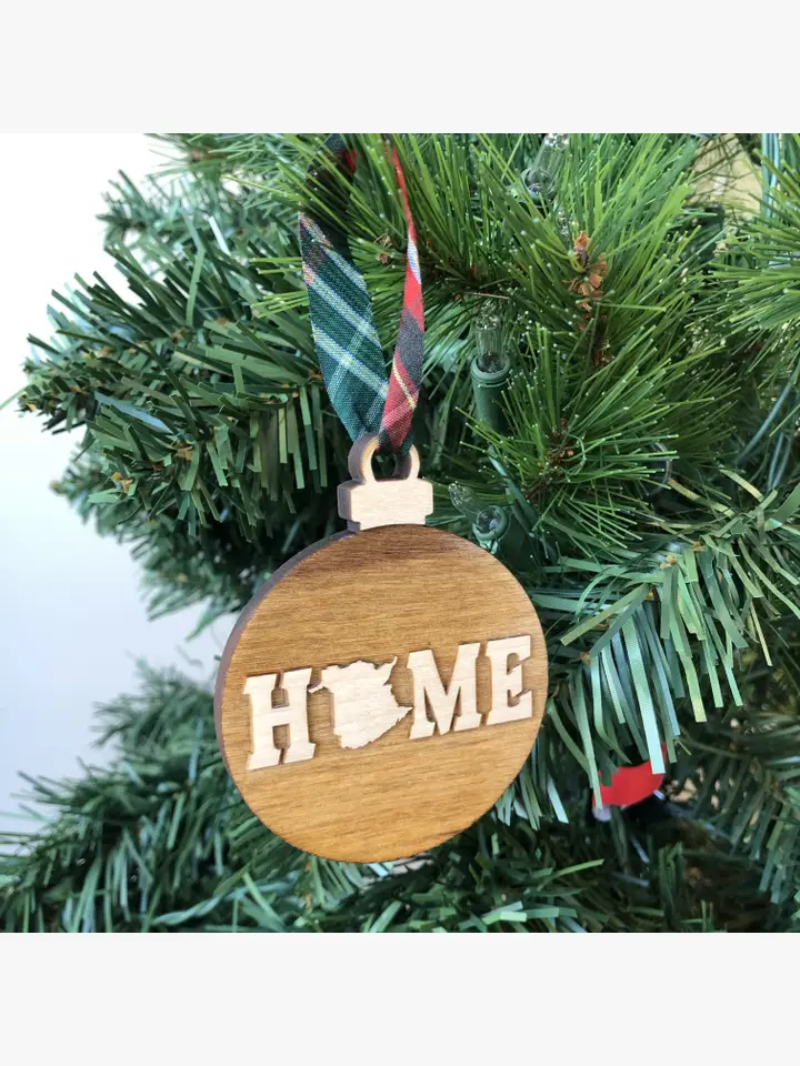 round Ornament HOME Wooden Ornaments blue ribbon