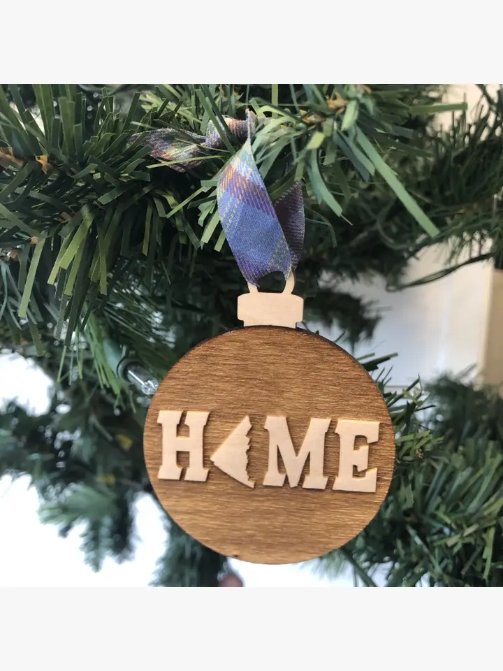 round Ornament HOME Wooden Ornaments blue ribbon