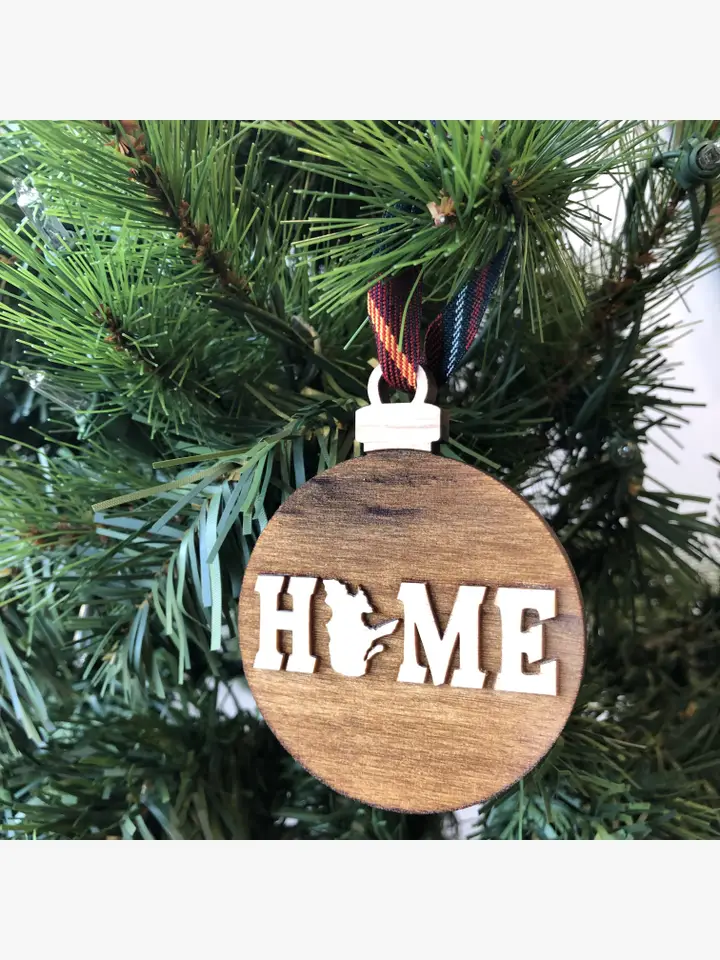 round Ornament HOME Wooden Ornaments blue ribbon