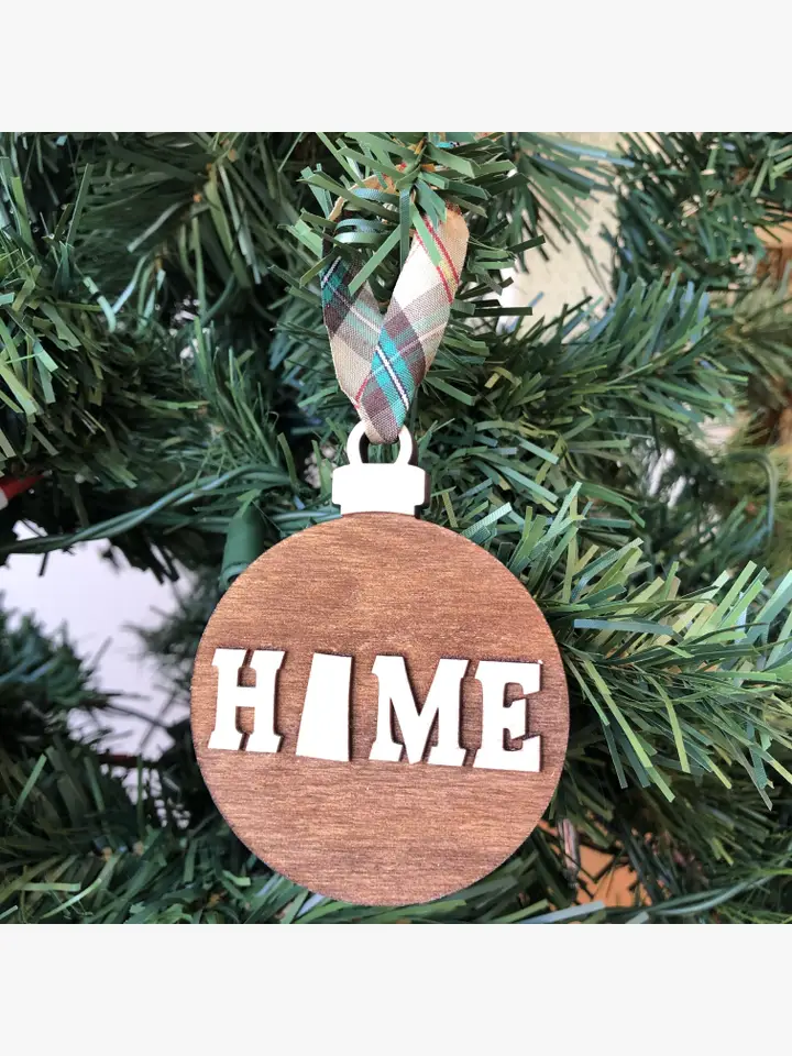 round Ornament HOME Wooden Ornaments blue ribbon