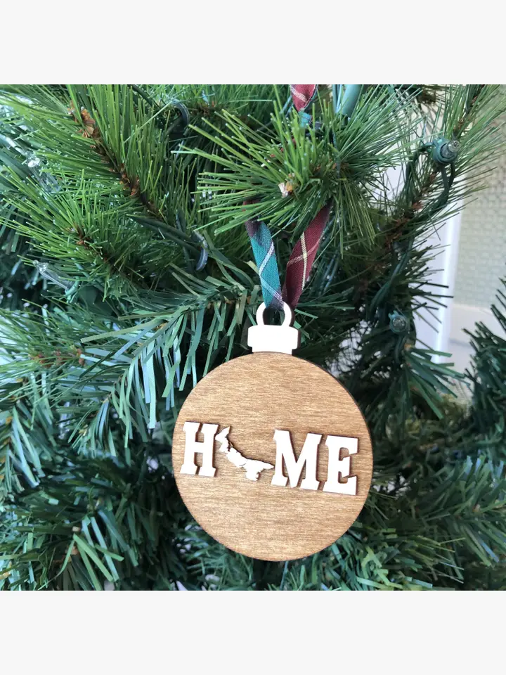 round Ornament HOME Wooden Ornaments blue ribbon