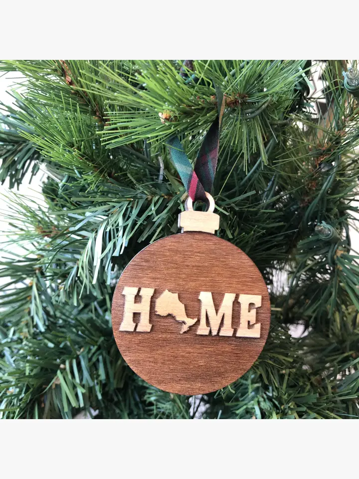 round Ornament HOME Wooden Ornaments blue ribbon