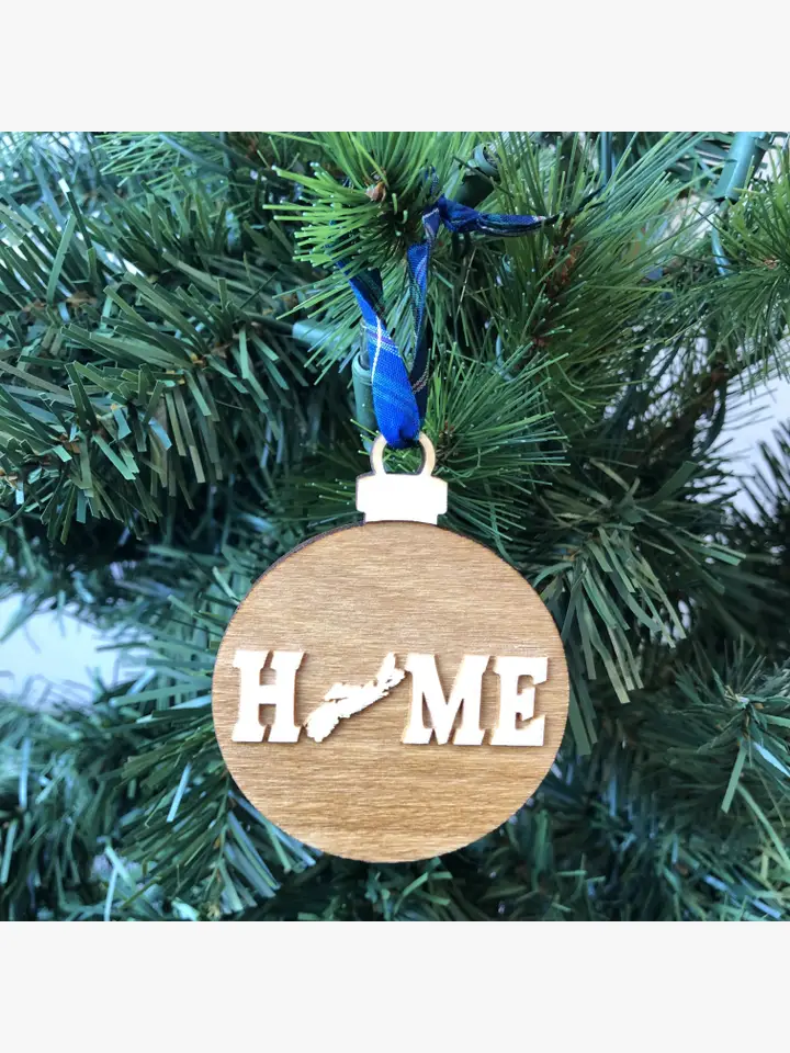  round Ornament HOME Wooden Ornaments blue ribbon