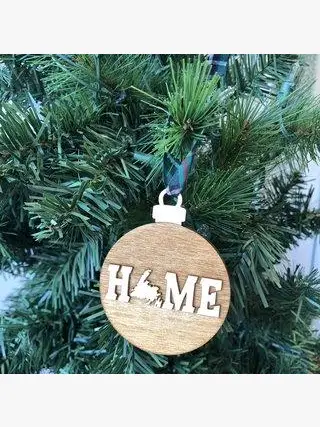 round Ornament HOME Wooden Ornaments blue ribbon