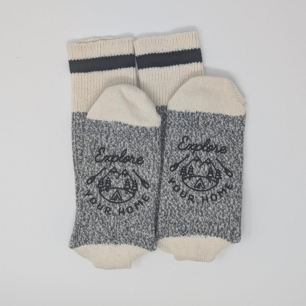 My Home Apparel Socks - Unisex grey with black stripe / Small/Medium Explore Your Home Cotton Cabin Socks-2 pack