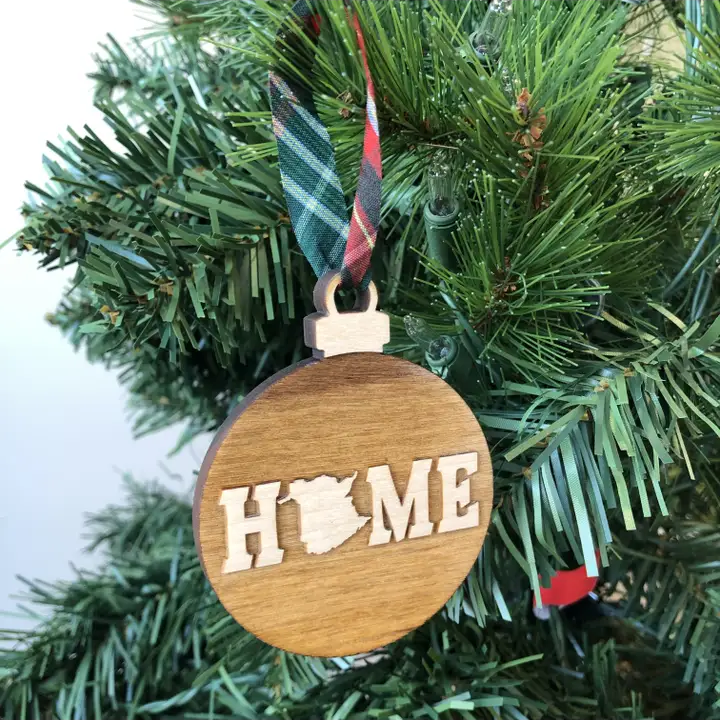 round Ornament HOME Wooden Ornaments blue ribbon