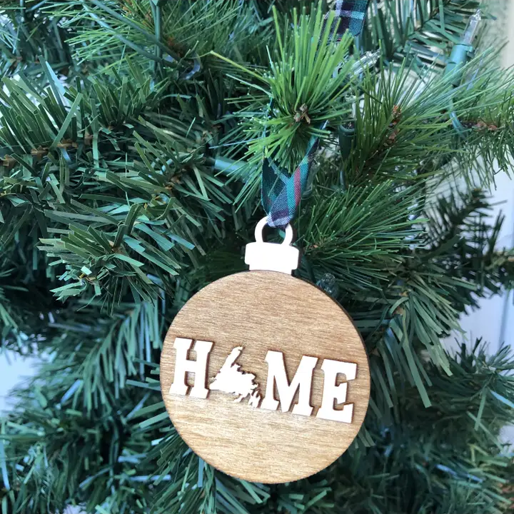 Newfoundland-round Ornament HOME Wooden Ornaments blue ribbon