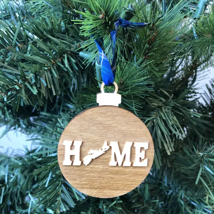  round Ornament HOME Wooden Ornaments blue ribbon