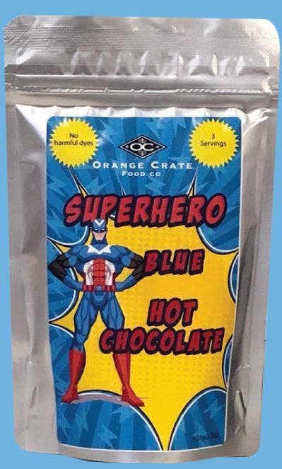 Silver resealable bag with comic graphic with a superhero figure