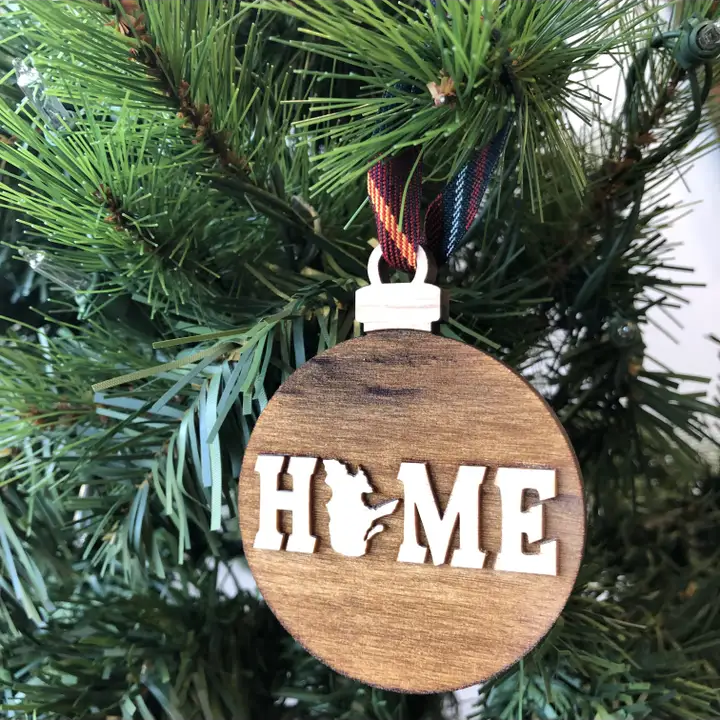 round Ornament HOME Wooden Ornaments blue ribbon