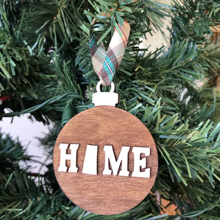 Saskatchewan round  HOME Wooden Ornaments blue ribbon