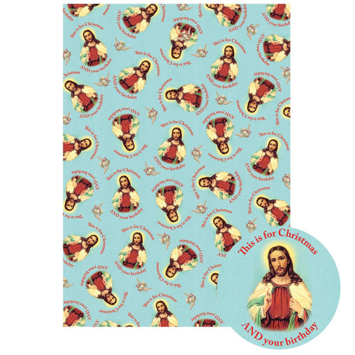 Christmas And Your Birthday Wrapping Paper Jesus and blue background