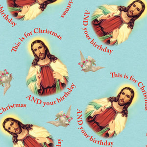 Christmas And Your Birthday Wrapping Paper Jesus and blue background