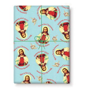 Christmas And Your Birthday Wrapping Paper Jesus and blue background