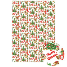 Load image into Gallery viewer,  Merry Shitmas! repeated pattern on Gift Wrapping Paper with a retro themed Christmas tree and bears
