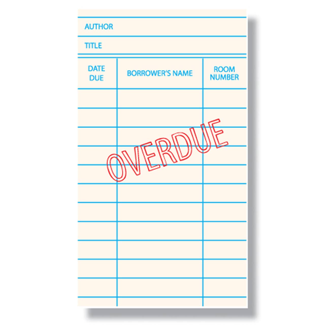  Overdue Mini Enclosure Card white with blue lines and Overdue stamp in red
