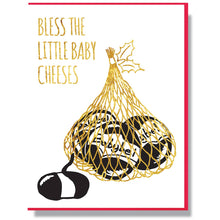 Load image into Gallery viewer, front of card is white with picture of Babybel cheeses in mesh bag
