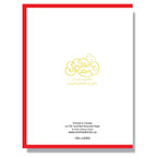 back of white card printing at bottom, red outline on three sides of envelope