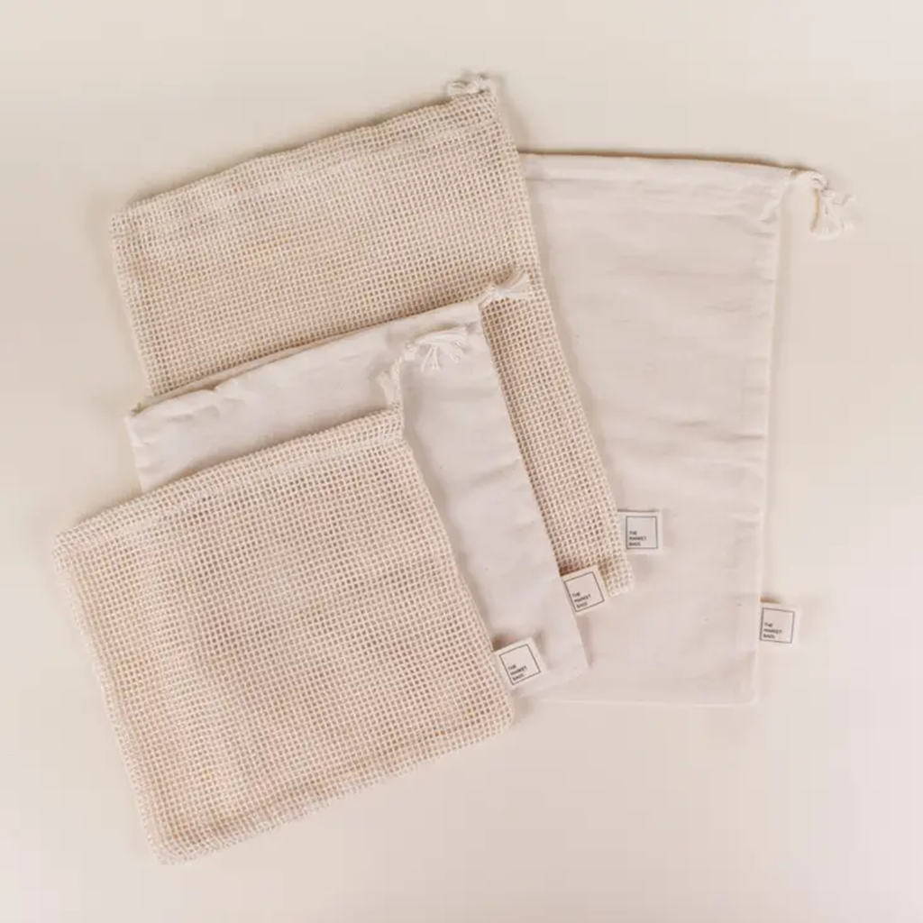 The Market Bags produce bag mesh & muslin Organic Cotton Mesh Produce Bag Set